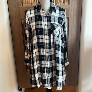 Old Navy Plaid Dress/Tunic, Size Small, Black/White, 3/4 Sleeves, Front Pocket
